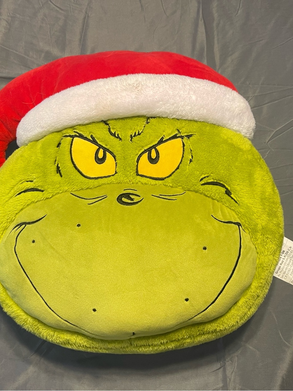 Grinch Holiday Face Plush Pillow - Green with Red Santa Hat